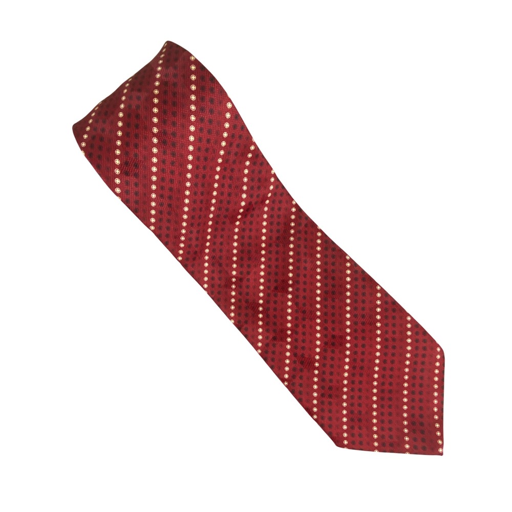 Park Avenue Mens Tie Burgundy Red Geometric Dotted Silk Professional Business - Picture 2 of 7
